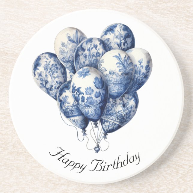 Delft Blue Balloons, customizable  Coaster (Front)