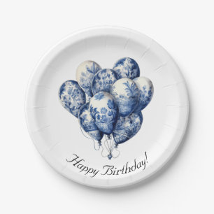 Delft Blue Balloons, customizable Paper Plate