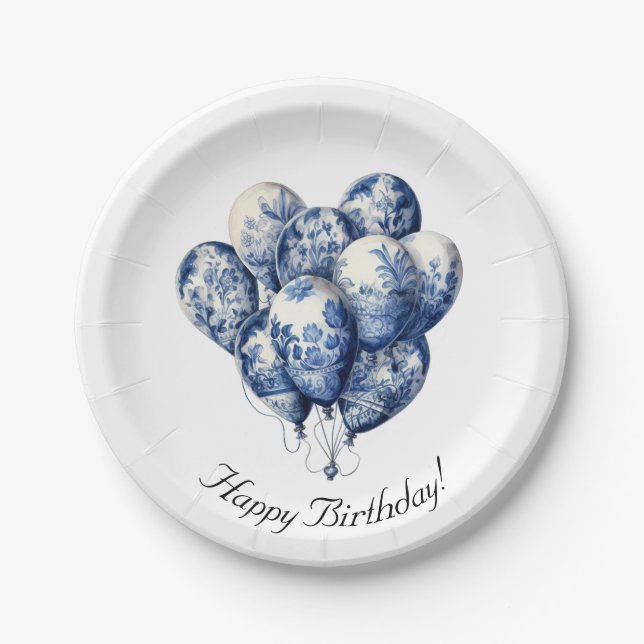 Delft Blue Balloons, customizable  Paper Plate (Front)