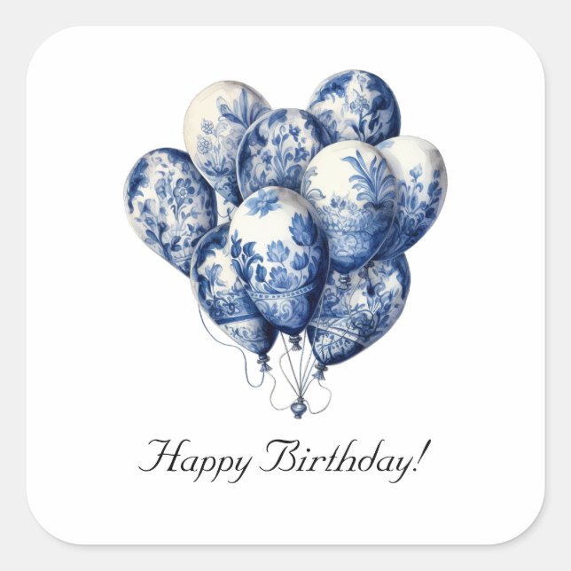 Delft Blue Balloons, customizable  Square Sticker (Front)