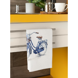Delft Blue Bicycle Floral Cottage Charm Kitchen Towel
