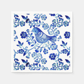 Delft Blue Bird 🐦 floral French Country Sctoll Napkin