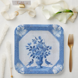 Delft Blue Birds floral French Country Chic  Paper Plate