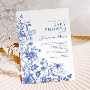 Delft Blue Chinoiserie Garden Neutral Baby Shower Invitation