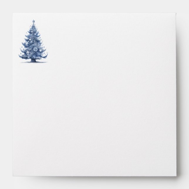 Delft Blue Christmas Tree Holiday Mail Style Envelope (Front)