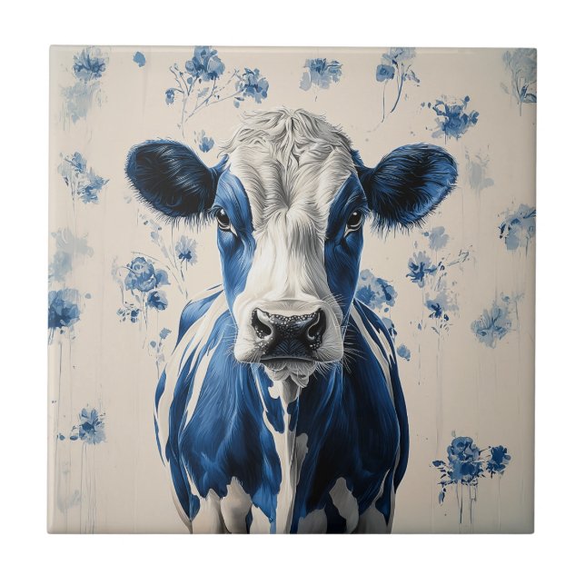 Delft Blue Cow – A Timeless Artistic Tribute Tile (Front)