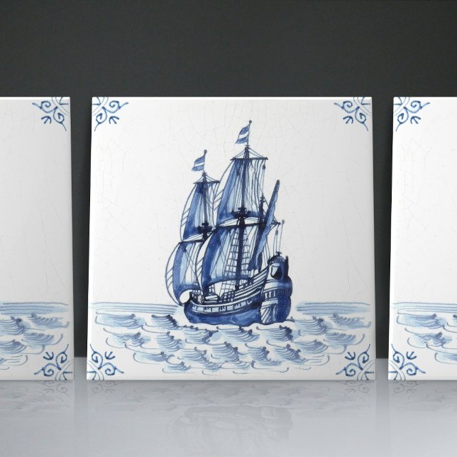 Delft Blue Dutch Style Frigate Schooner Sail Boat  Tile (Creator Uploaded)