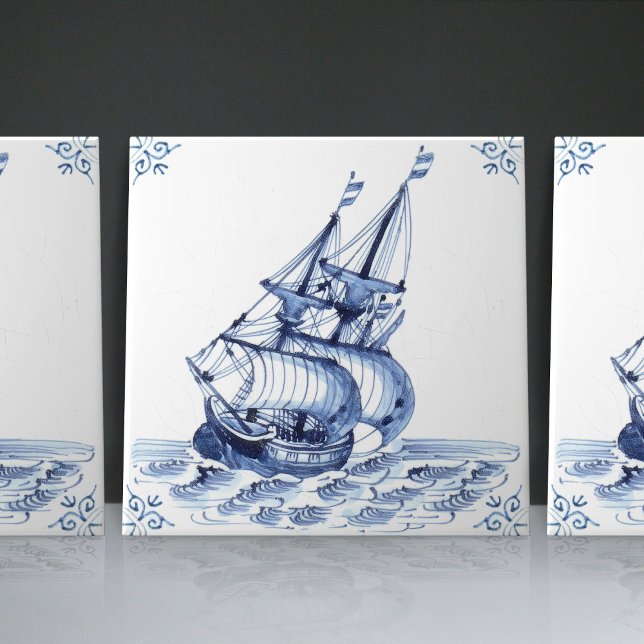 Delft Blue Dutch Style Frigate Schooner Sail Boat  Tile (Creator Uploaded)