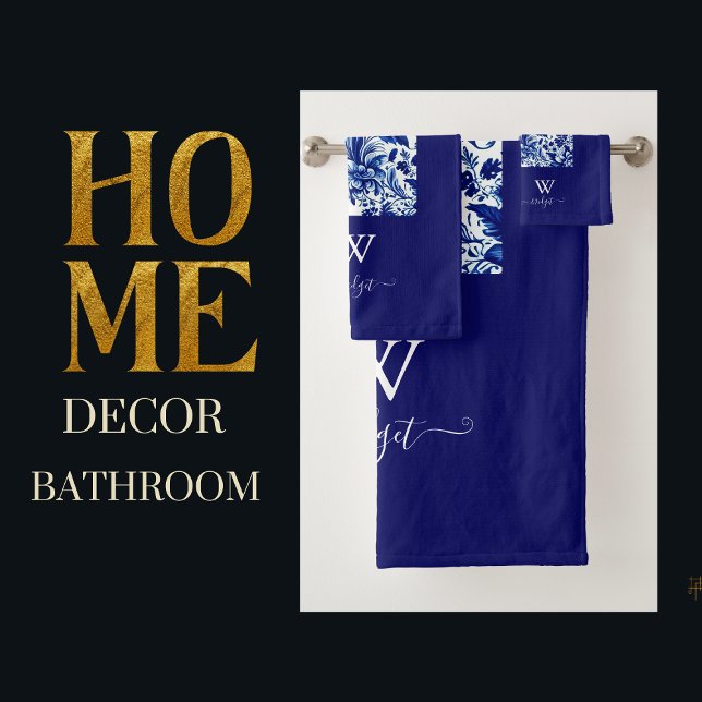 delft blue elegant Modern Floral Bath Towel Set (Creator Uploaded)