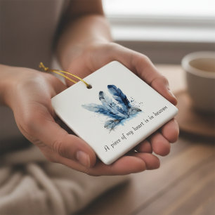 Delft Blue Feather Piece of My Heart Memorial  Ceramic Ornament