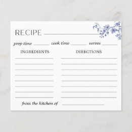 Delft Blue Floral Chinoiserie Recipe Card
