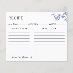 Delft Blue Floral Chinoiserie Recipe Card