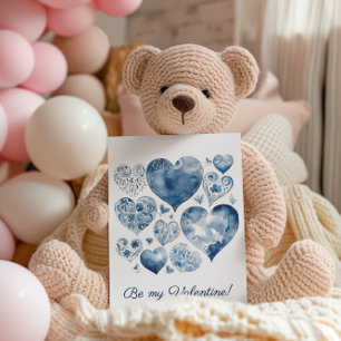 Delft Blue Floral Heart Personalized Valentine Postcard