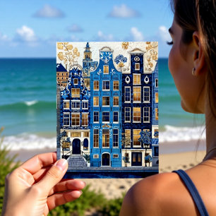 Delft Blue Gilded Cityscape Postcard