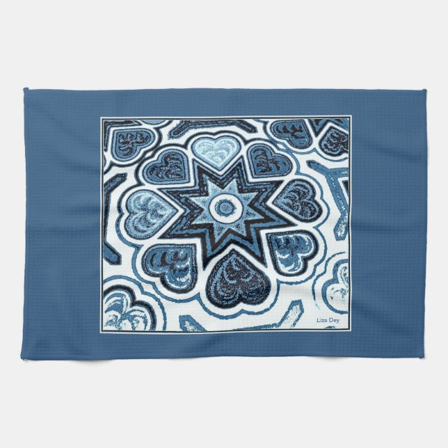 Delft Blue Hearts Kitchen Towel (Horizontal)