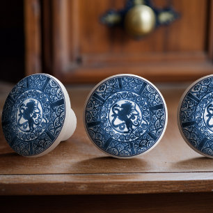 Delft Blue Lion & Snake William De Morgan Ceramic Knob