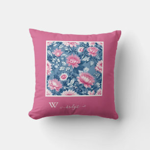 delft blue & pink French Toile Hampton Style Throw Pillow