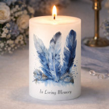 Delft Blue Serene Feather Memorial Custom Candle