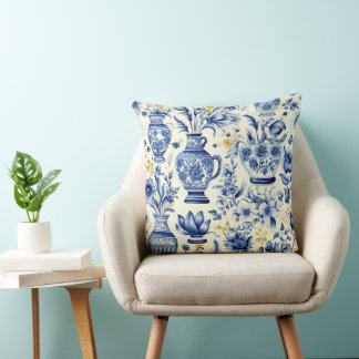 Delft Blue Splendour Throw Pillow