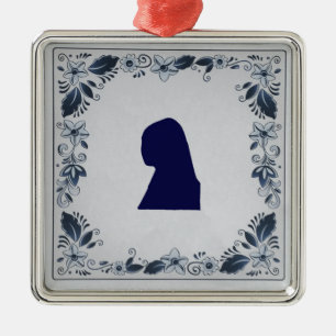 Delft blue tile Girl with a Pearl Earring Metal Ornament