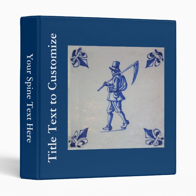 Delft Blue Tile - Mower Carrying Scythe or Sickle Binder (Front/Spine)