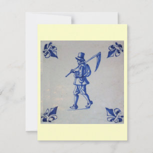 Delft Blue Tile - Mower Carrying Scythe or Sickle Invitation