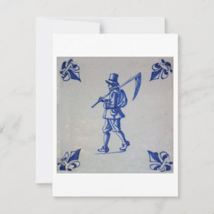 Delft Blue Tile - Mower Carrying Scythe or Sickle Invitation