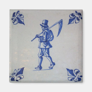 Delft Blue Tile - Mower Carrying Scythe or Sickle Magnet