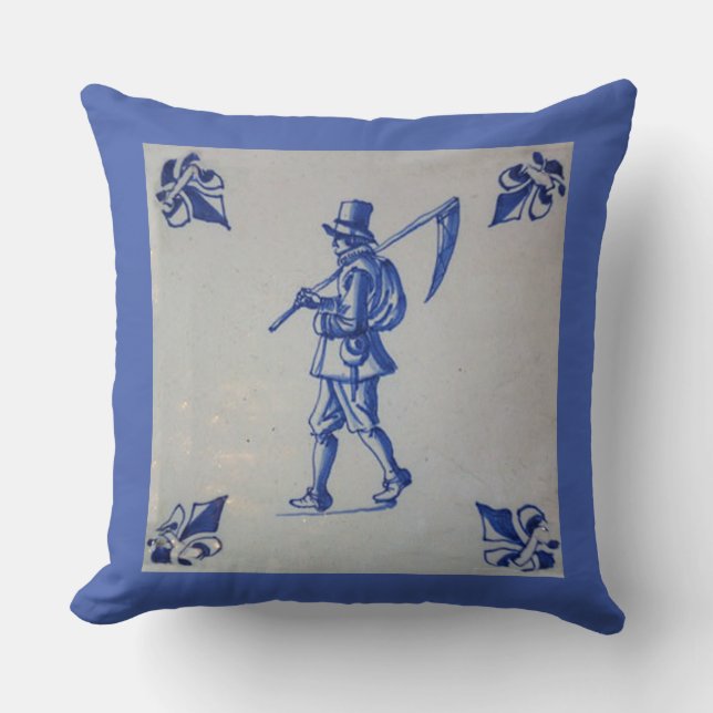 Delft Blue Tile - Template Playing Cards Throw Pillow (Front)