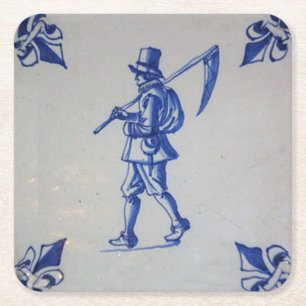 Delft Blue Tile - Template Square Paper Coaster
