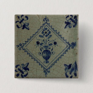 Delft Blue Tile - Vase with Flowers and Bouquet 2 Inch Square Button