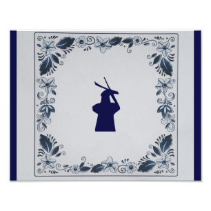Delft blue tile windmill 'de Roos' in Delft Photo Print