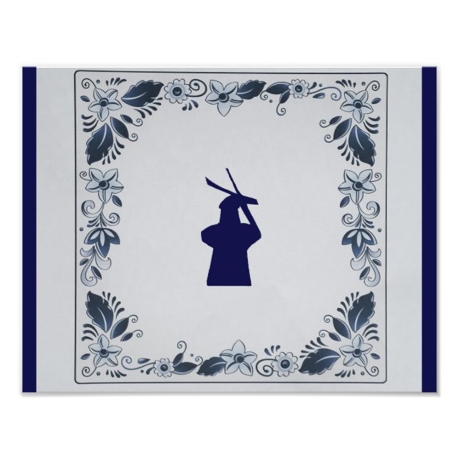 Delft blue tile windmill 'de Roos' in Delft Photo Print (Front)