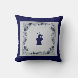 Delft blue tile windmill 'de Roos' in Delft Throw Pillow