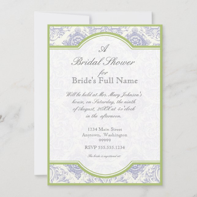Delft Blue Toile Quatrefoil - Bridal Shower Invite (Front)