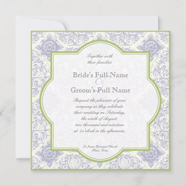 Delft Blue Toile Quatrefoil - Wedding Invitation (Front)