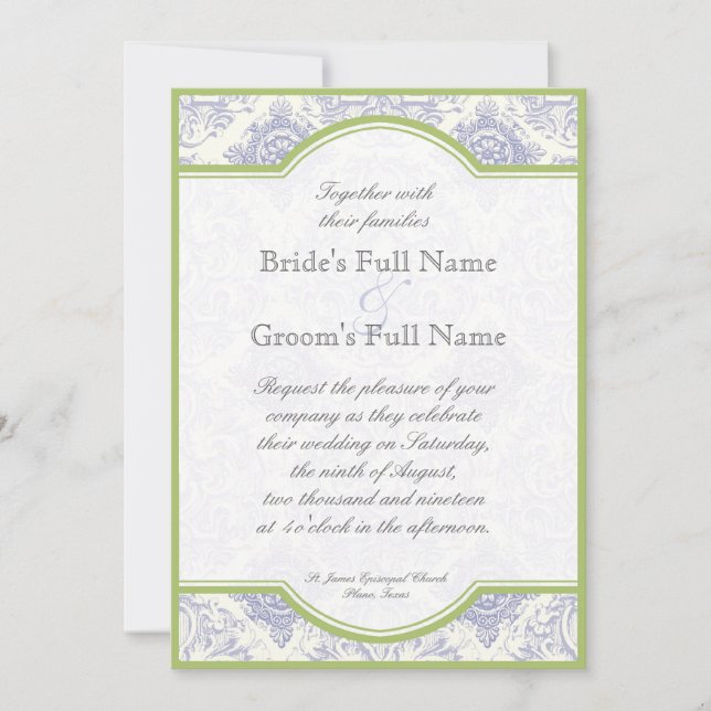 Delft Blue Toile Quatrefoil - Wedding Invitation (Front)