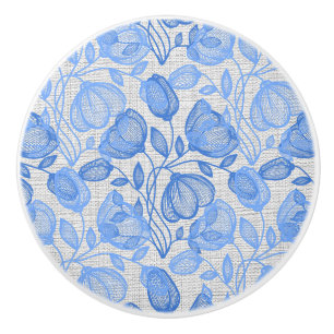 Delft Blue Tulip Pattern Dutch Floral Cabinet Knob