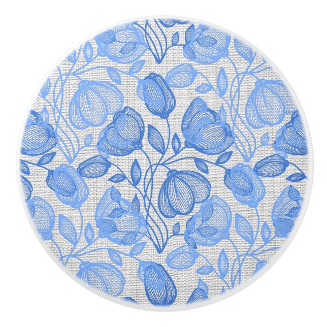 Delft Blue Tulip Pattern Dutch Floral Cabinet Knob (Front)