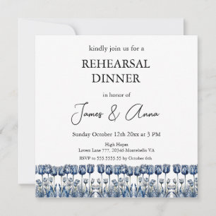 Delft Blue Tulip Rehearsal Dinner Invitation