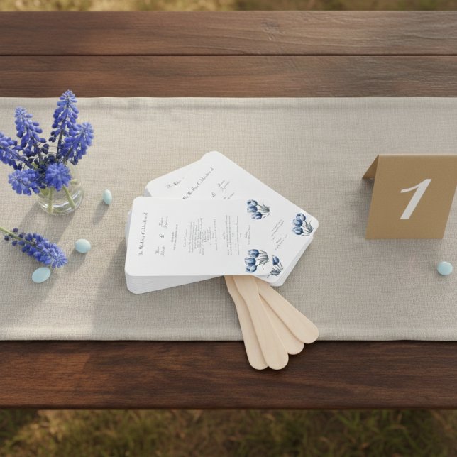 Delft Blue Tulip Wedding Program Hand Fan (Creator Uploaded)