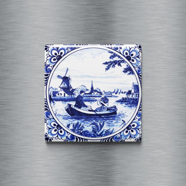 Delft Blue Vintage Romantic Boat Ride Painting Magnet (Creator Uploaded)