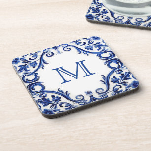 Delft blue wedding monogram  coaster