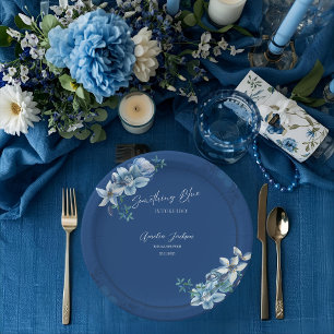 Delft Blue White Chinoiserie Floral Bridal Shower  Paper Plate