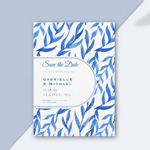 Delft Blue White Chinoiserie Floral Pattern  Save The Date
