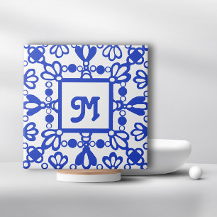 Delft-Blue White Custom Monogram Tile
