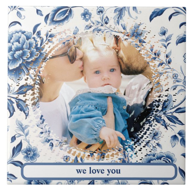 delft blue white porcelain Hampton photo custom Tile (Front)