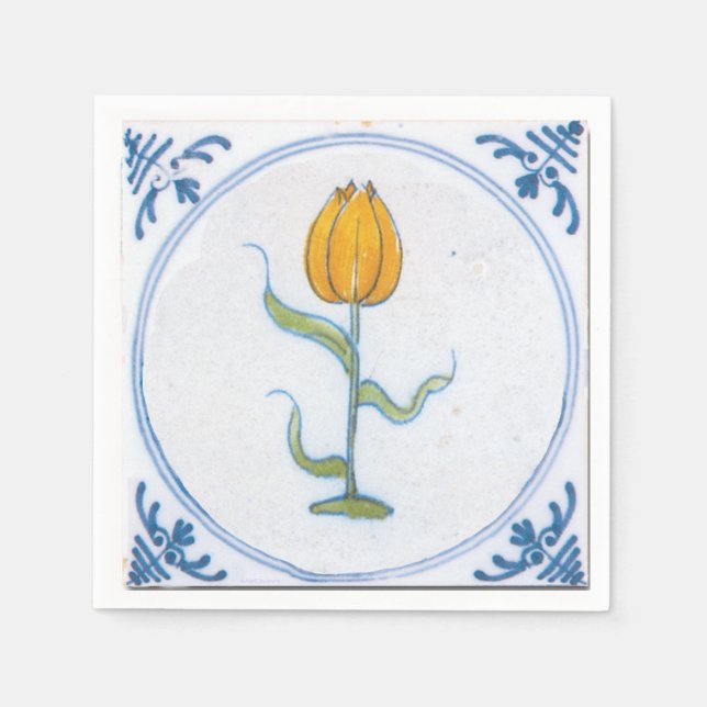 Delft Blue White Yellow Tulip Art paper napkin (Front)