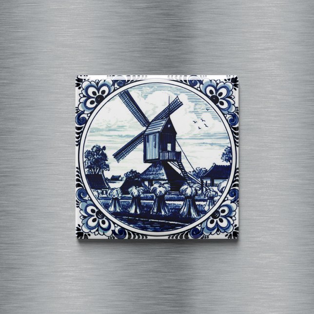 Delft Blue Windmill and Haystacks Painting Magnet (Creator Uploaded)