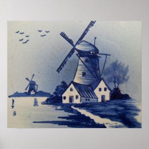 Delft Blue Windmill Vintage Poster